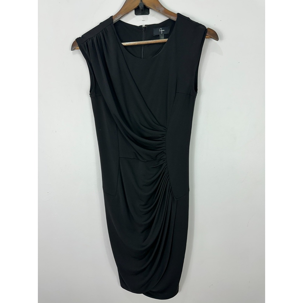 Aqua Black Sleeveless Draped Ruched Sheath Dress Womens 2 Bodycon LBD Cocktail
